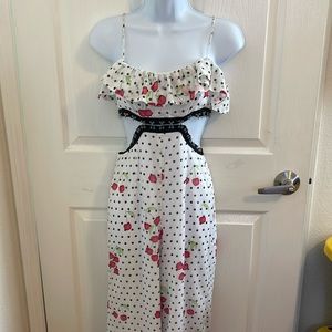 NBD White Polka Dot Cherry Cutout Jumpsuit